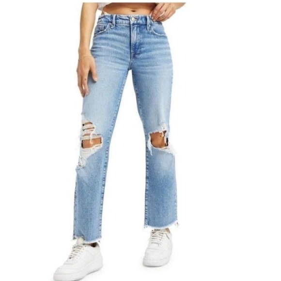 Good American Good Icon High Waisted Jeans Distressed Step Hem Size 24 Women’s - Picture 1 of 13